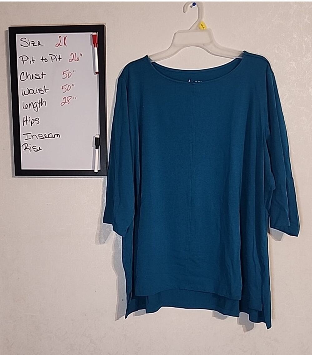 D & Co Essentials Top Flowy 3/4 Sleeve Panel Teal sz 2XL